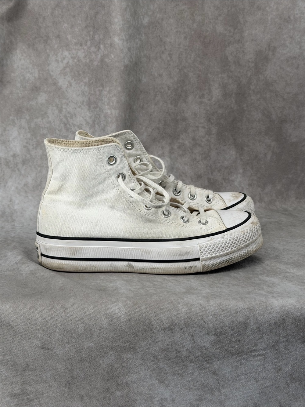 Converse High-Top Platform Sneakers — White with Black Stripe